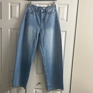 H$M Light Blue High-Waist Barrel Jean.